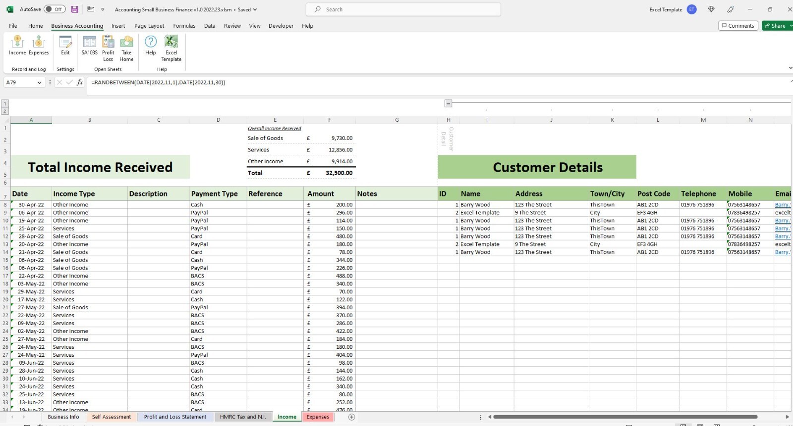 Accounting Small Business Finance Bookkeeping Self Employed Excel Spreadsheet