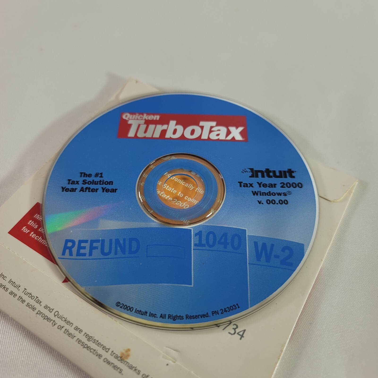 Quicken TurboTax Tax Year 2000 Software CD Windows 2000 98 95 NT 4.0 DISC ONLY