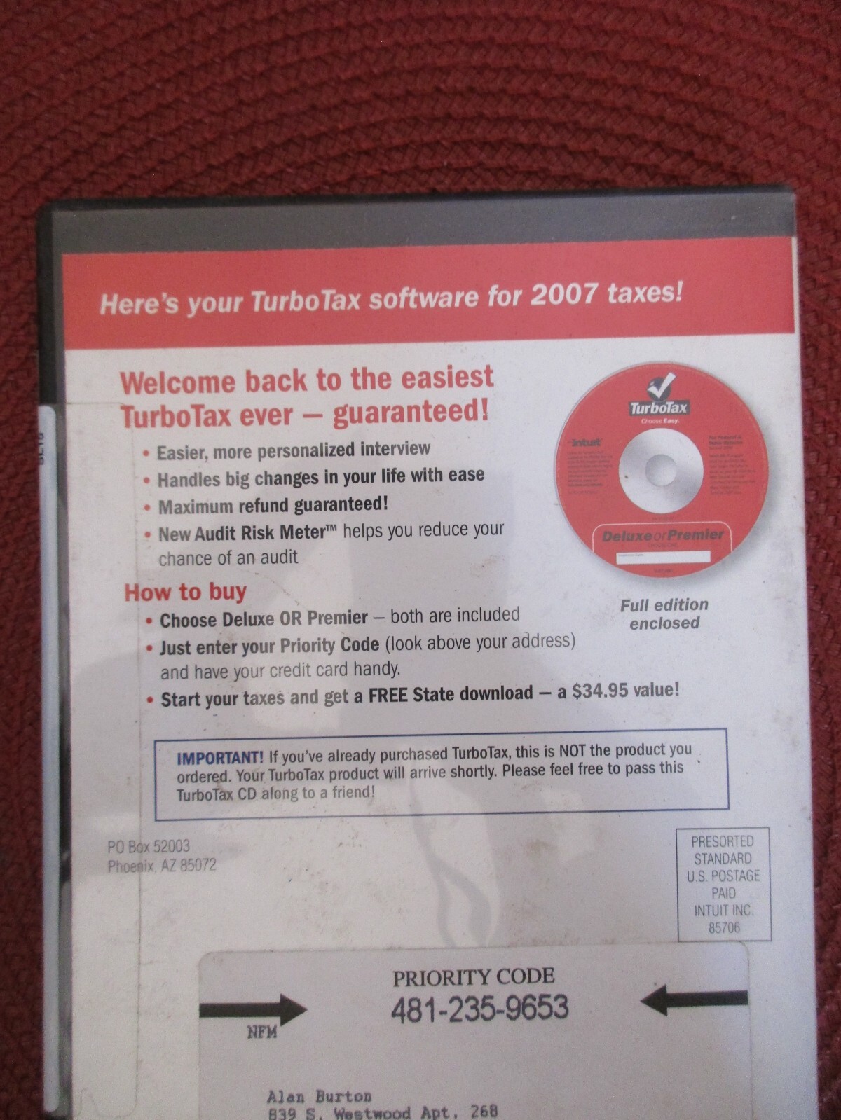 Intuit TurboTax Deluxe Premier for Tax Year 2007 CD, Federal + State