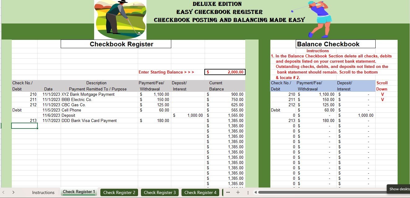 Checkbook Register Excel Spreadsheet, For PC or Android + FREE Budget Template