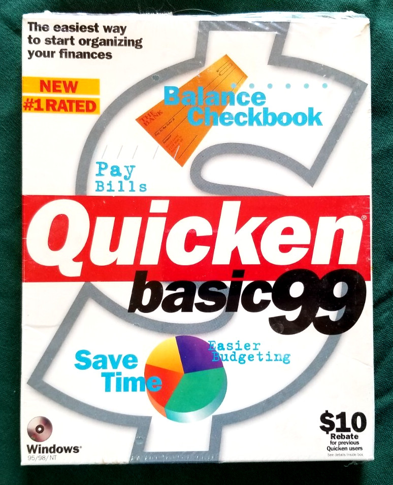 Intuit Quicken Basic 99 For Windows 95/98/NT Disc and Manual in Original Box VTG