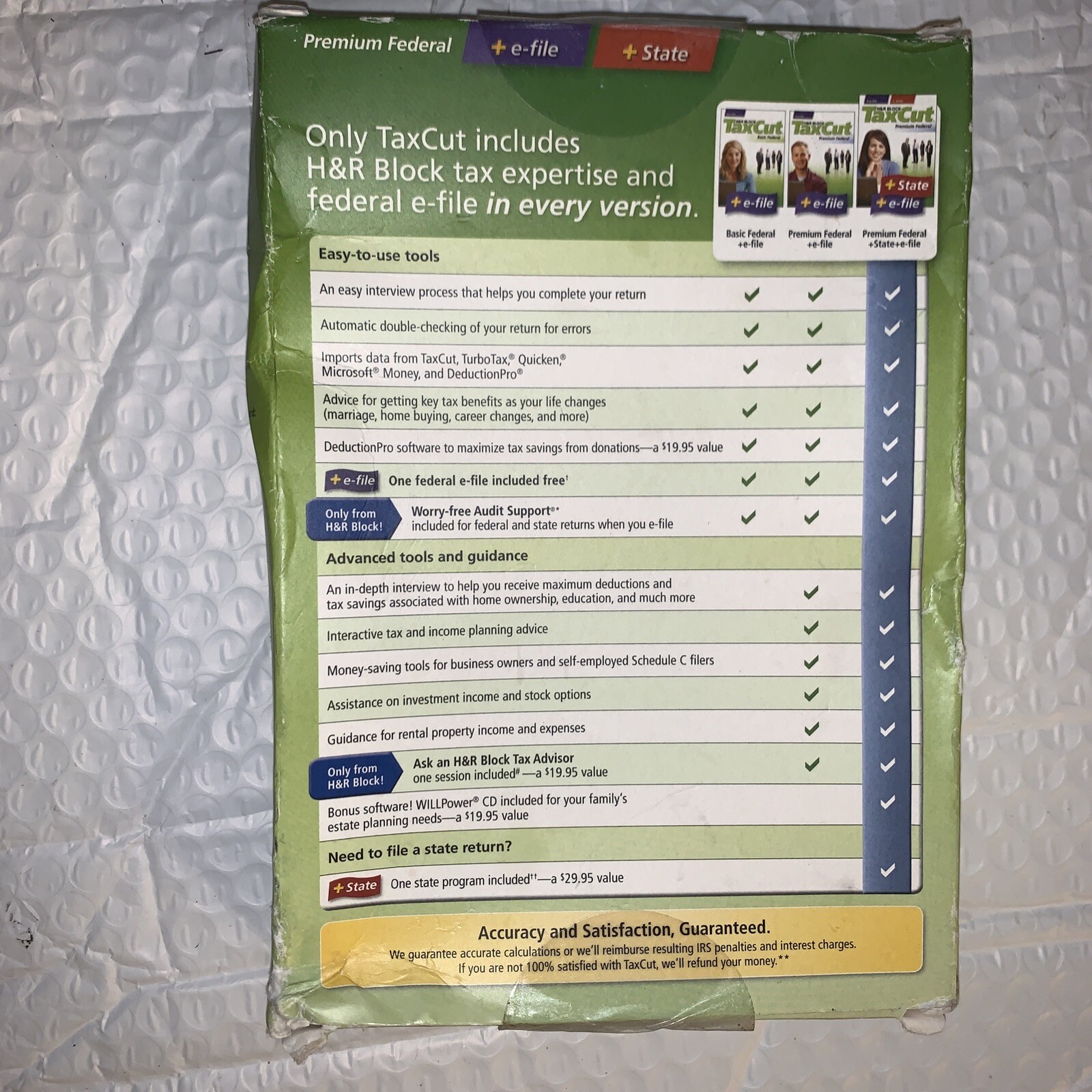 H&R Block Tax Cut Premium Fed + State 2008, Excellent CD Set Tax Prep NIB Sealed
