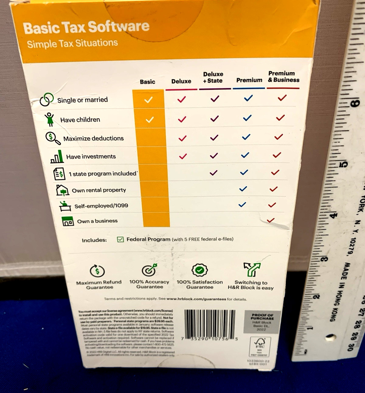 H&R Block Tax Software Basic 2022 [Key Card] New in Sealed retail box