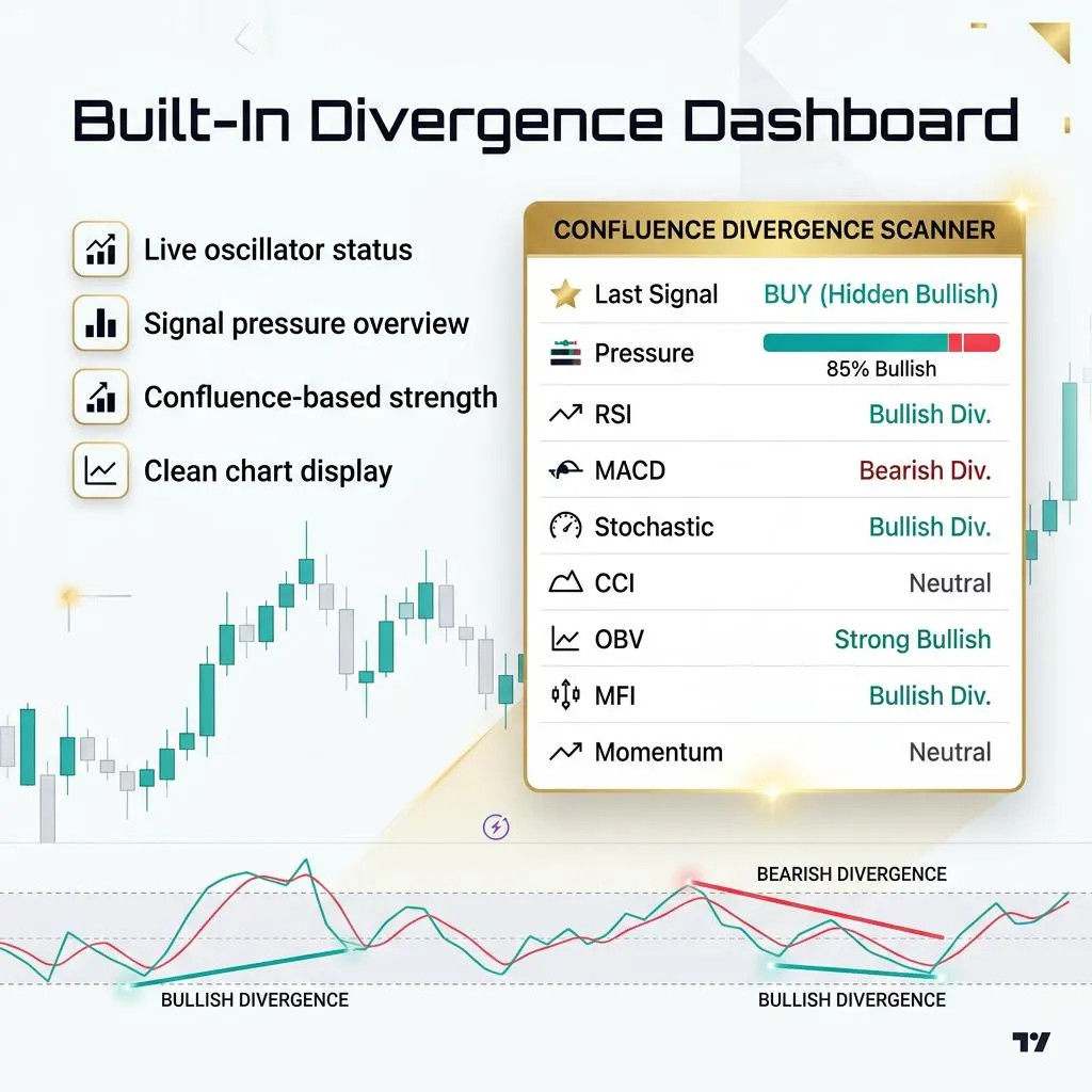 Confluence Divergence Scanner | TradingView Pine Script v6 | RSI MACD