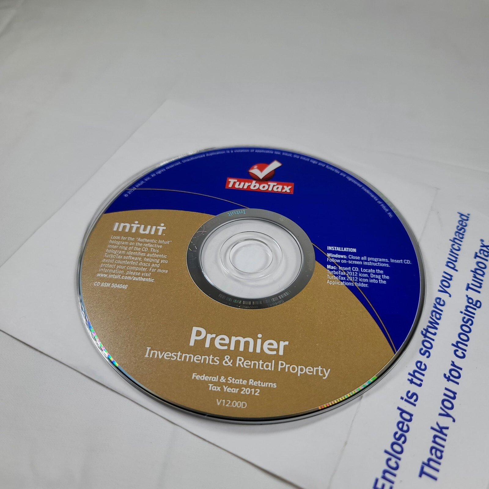 2012 TurboTax Premier, Investment And Rental Property. Fed and State. Intuit