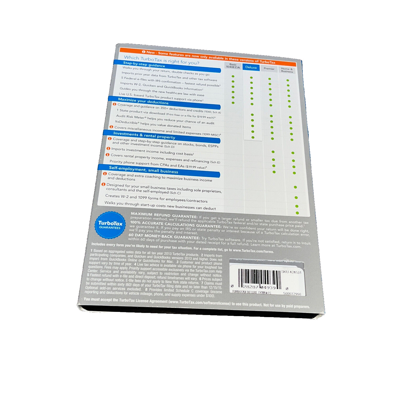 2014 TurboTax Deductions and Homeowners Federal Returns, E file plus State NEW