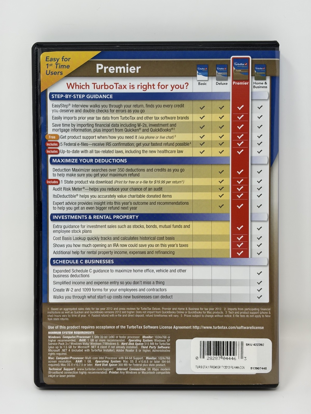 INTUIT TurboTax Premier Investments & Rental Property 2013 CD w/ Case & Cover