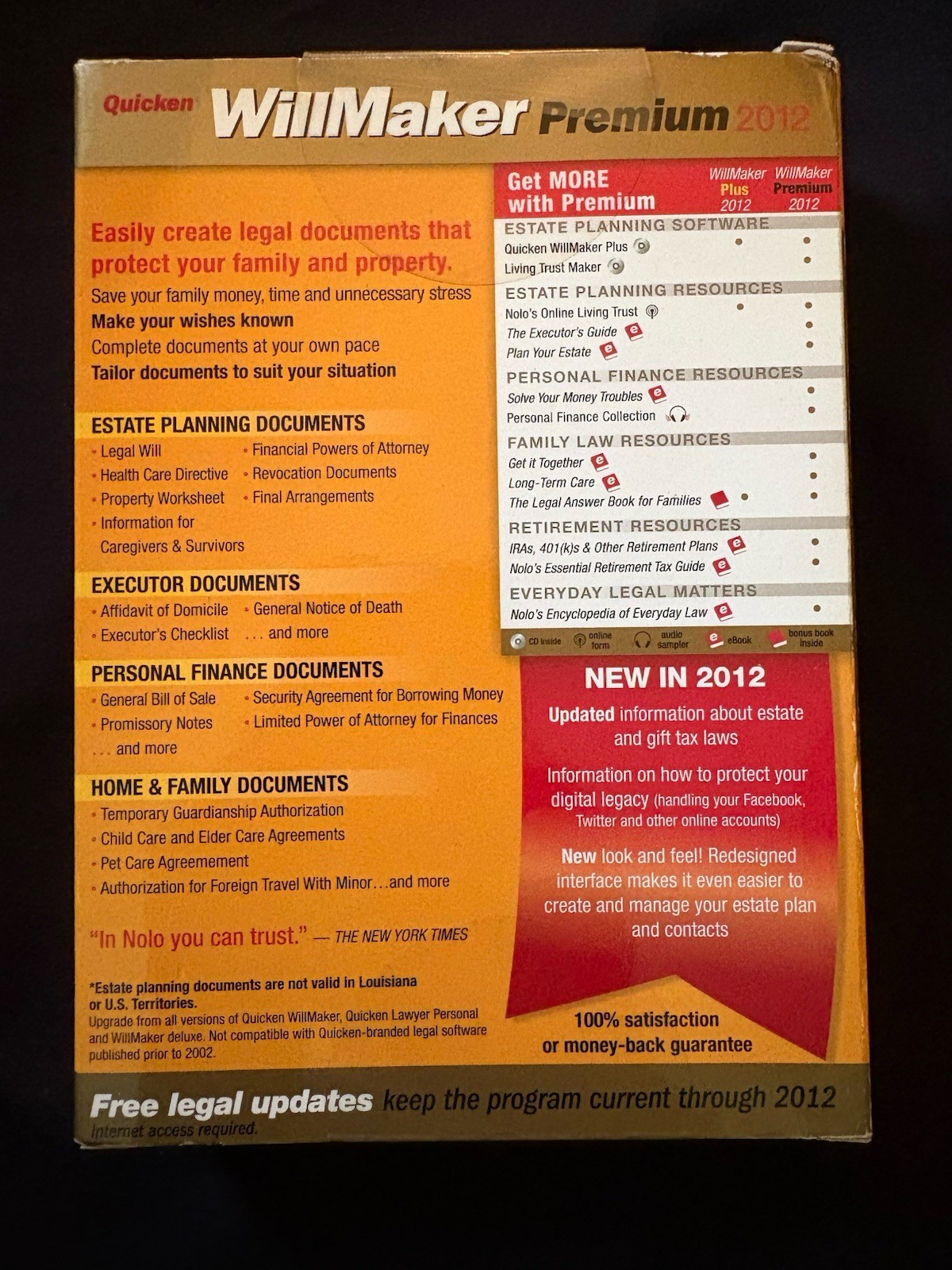 Quicken Nolo Willmaker Premium Estate Planning Software 2012 Version