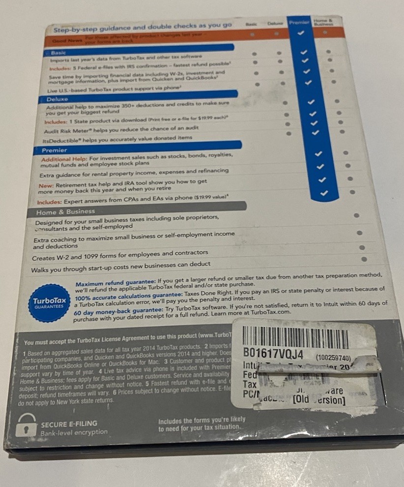 Intuit TurboTax Premier Federal E-File, State 2015 Taxes PC Mac [NEW, SEALED]