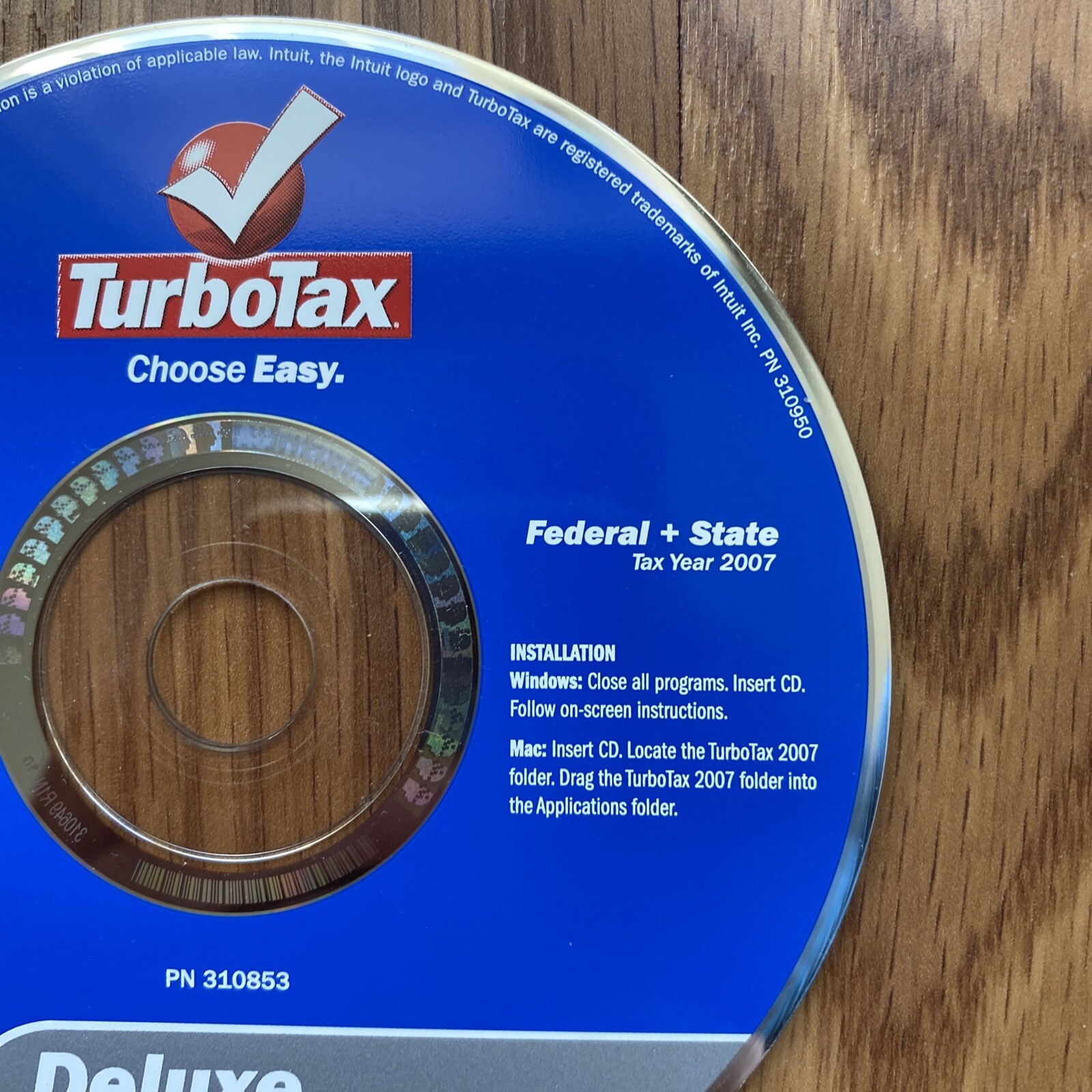 Turbotax Deluxe 2007 Federal & State Tax Software For Win & Mac Disc Disk CD