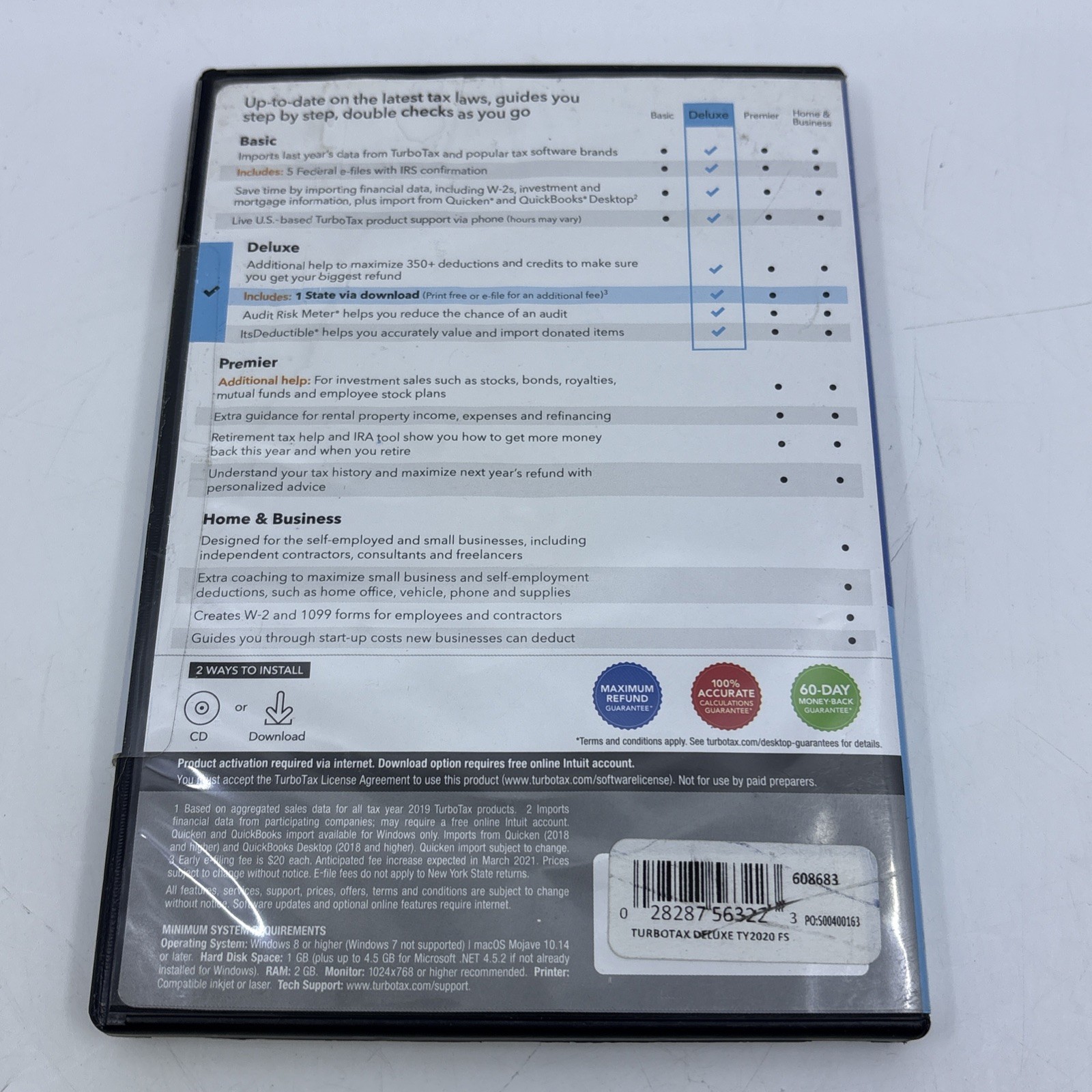 TurboTax Deluxe Fed & State 2020 NEW Sealed 2020 Tax Year Intuit Disc Download