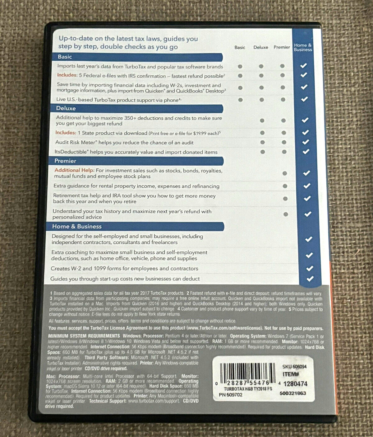TurboTax Home & Business Personal & Self-Employed Windows & Mac 2018 CD Desktop