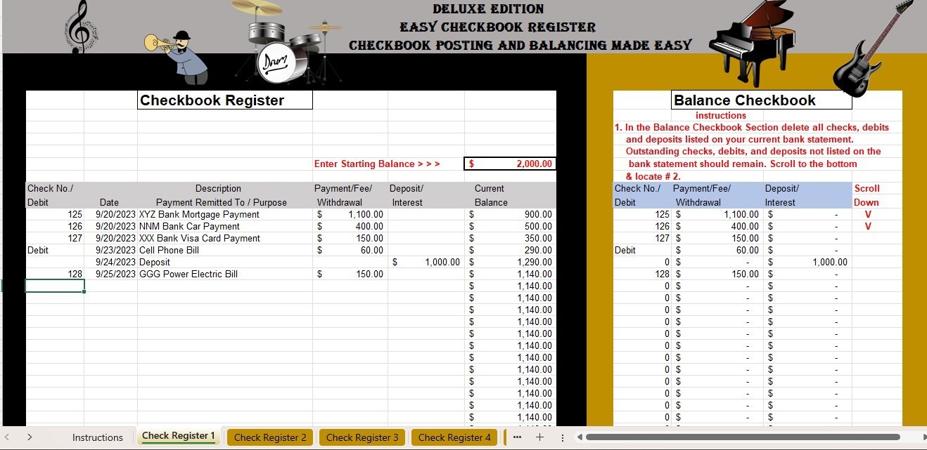 Checkbook Register Excel Spreadsheet, For PC or Android + FREE Budget Template