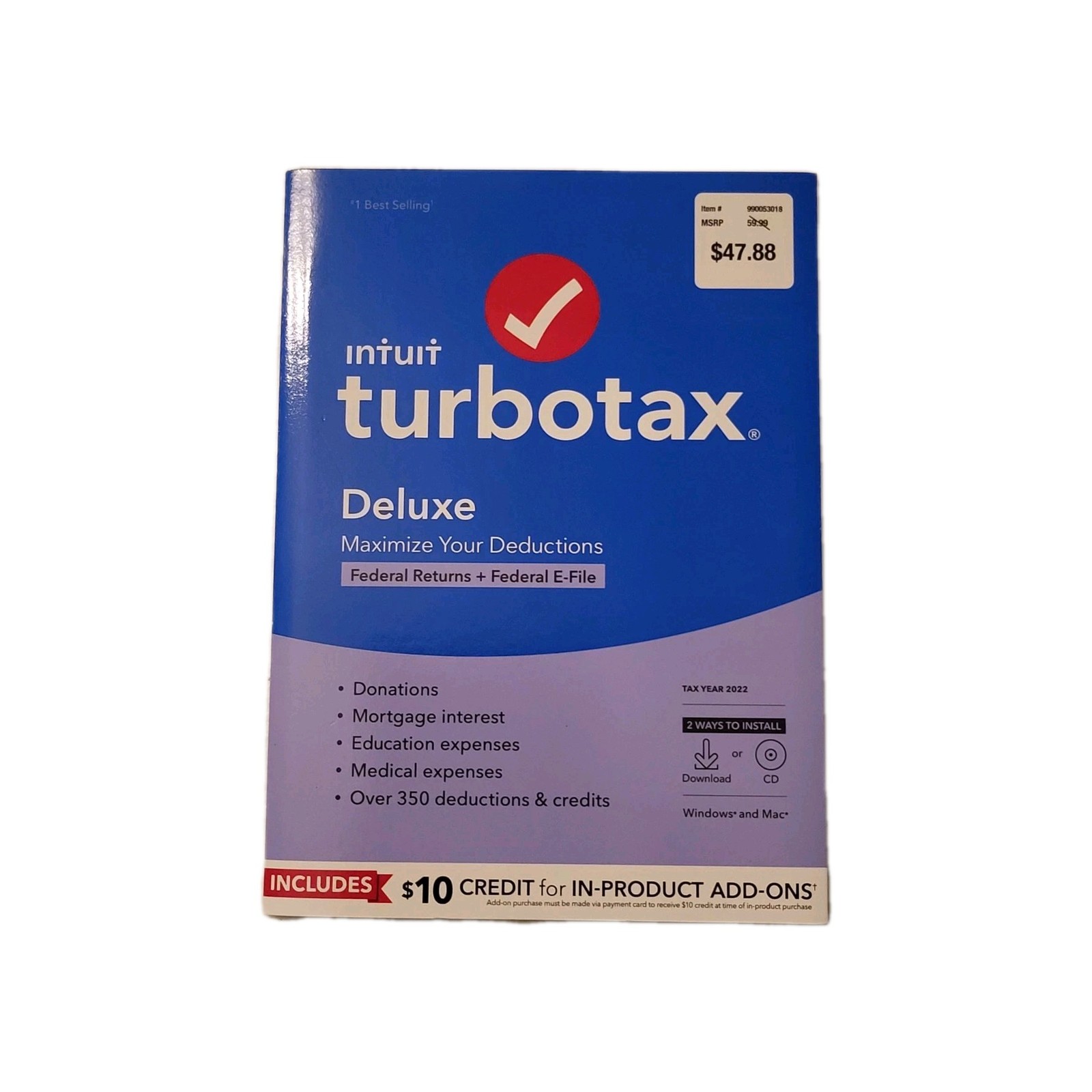TurboTax Deluxe CD or Download Federal Returns & E-File Tax Year 2022 NEW