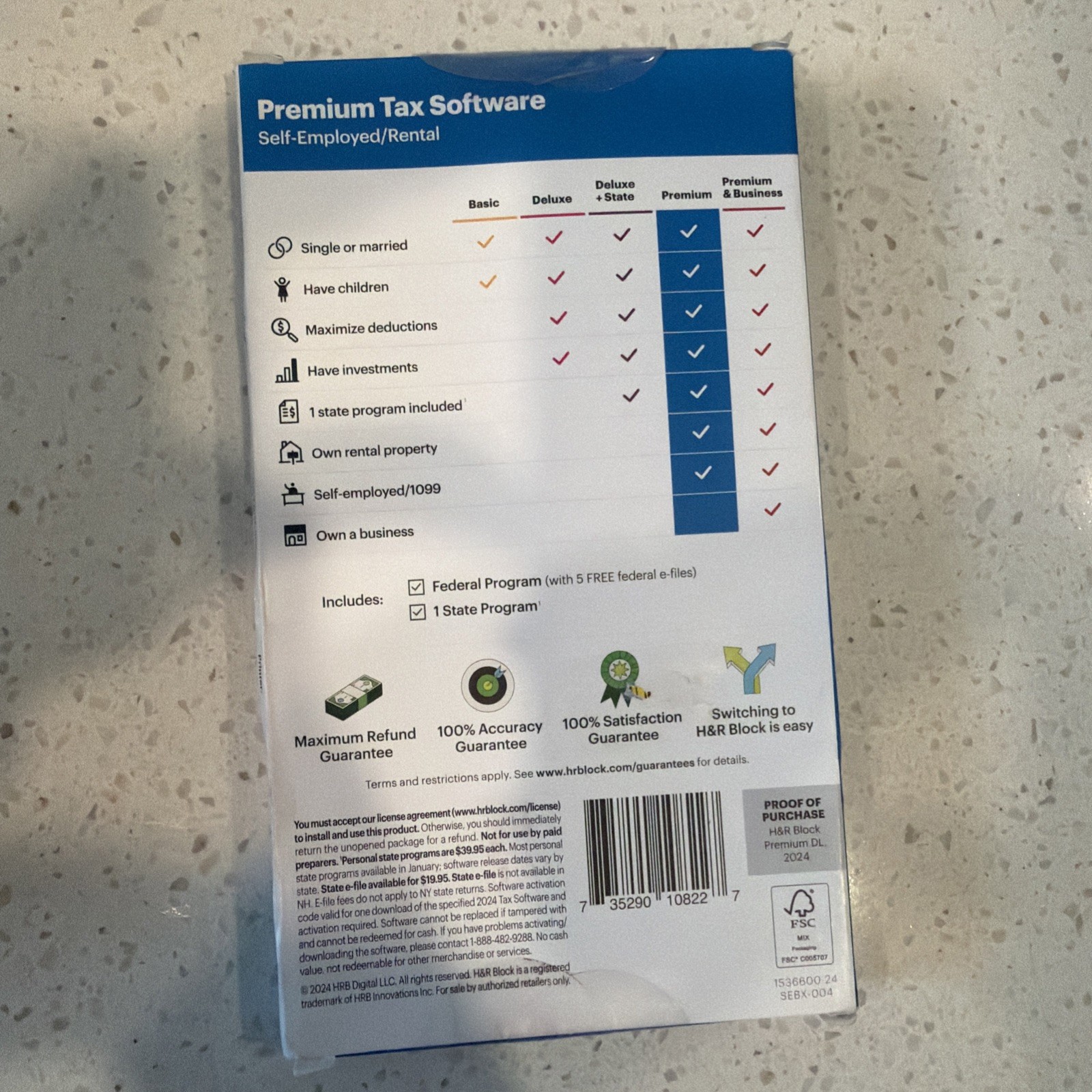 H&R Block Tax Software Premium 2024 PC/Mac [Boxed Key Card ) USA like Turbotax