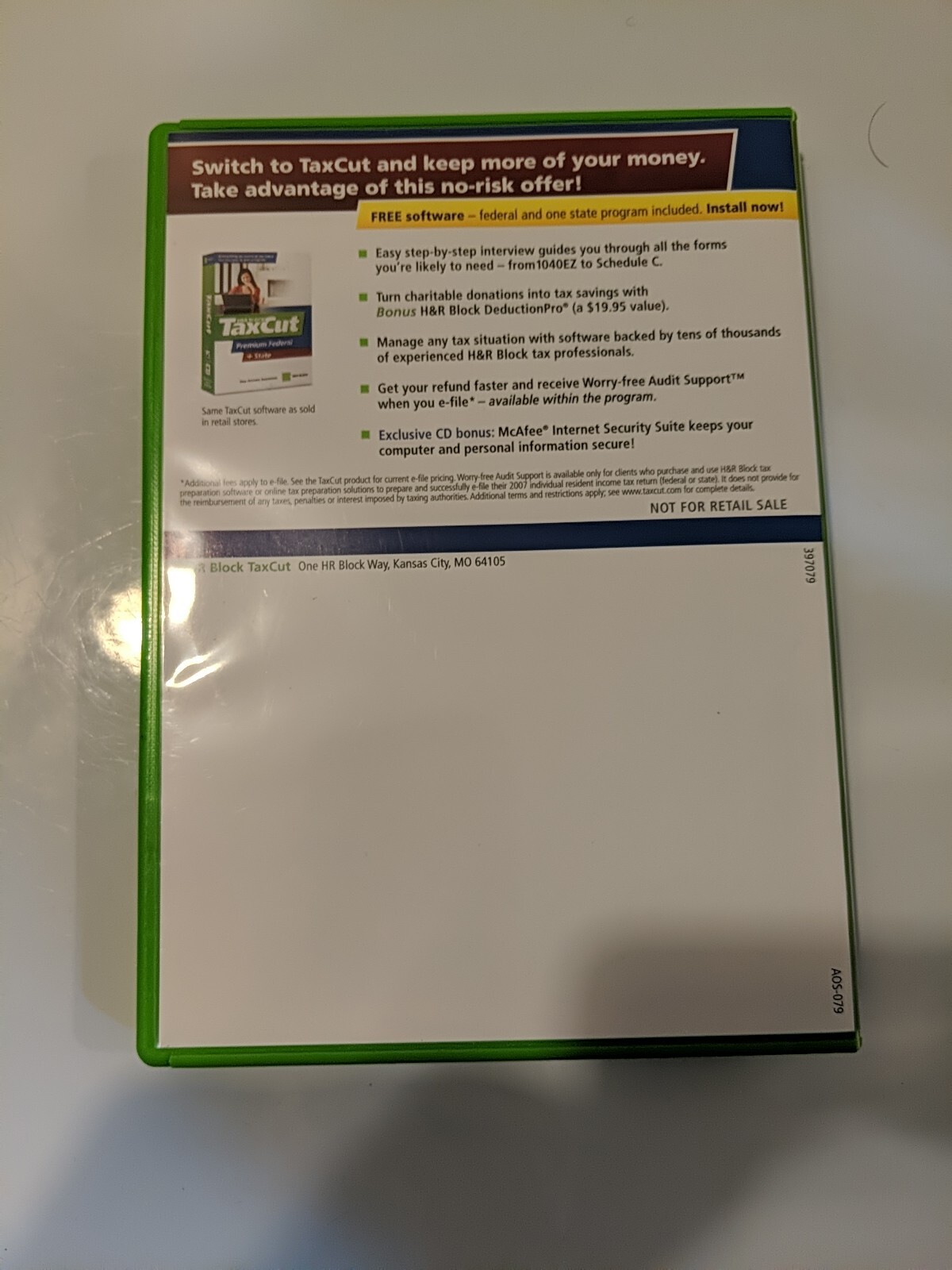 H&R Block Tax Cut Premium Federal + State 2007 Tax Year Windows and Mac CD-ROM