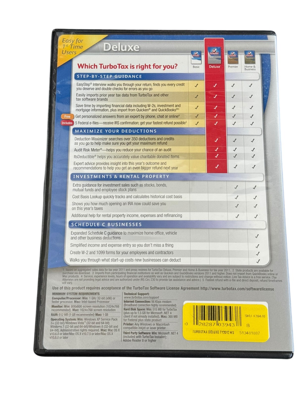 TurboTax Deluxe 2012 Federal Returns + Federal E-File for Windows and MAC