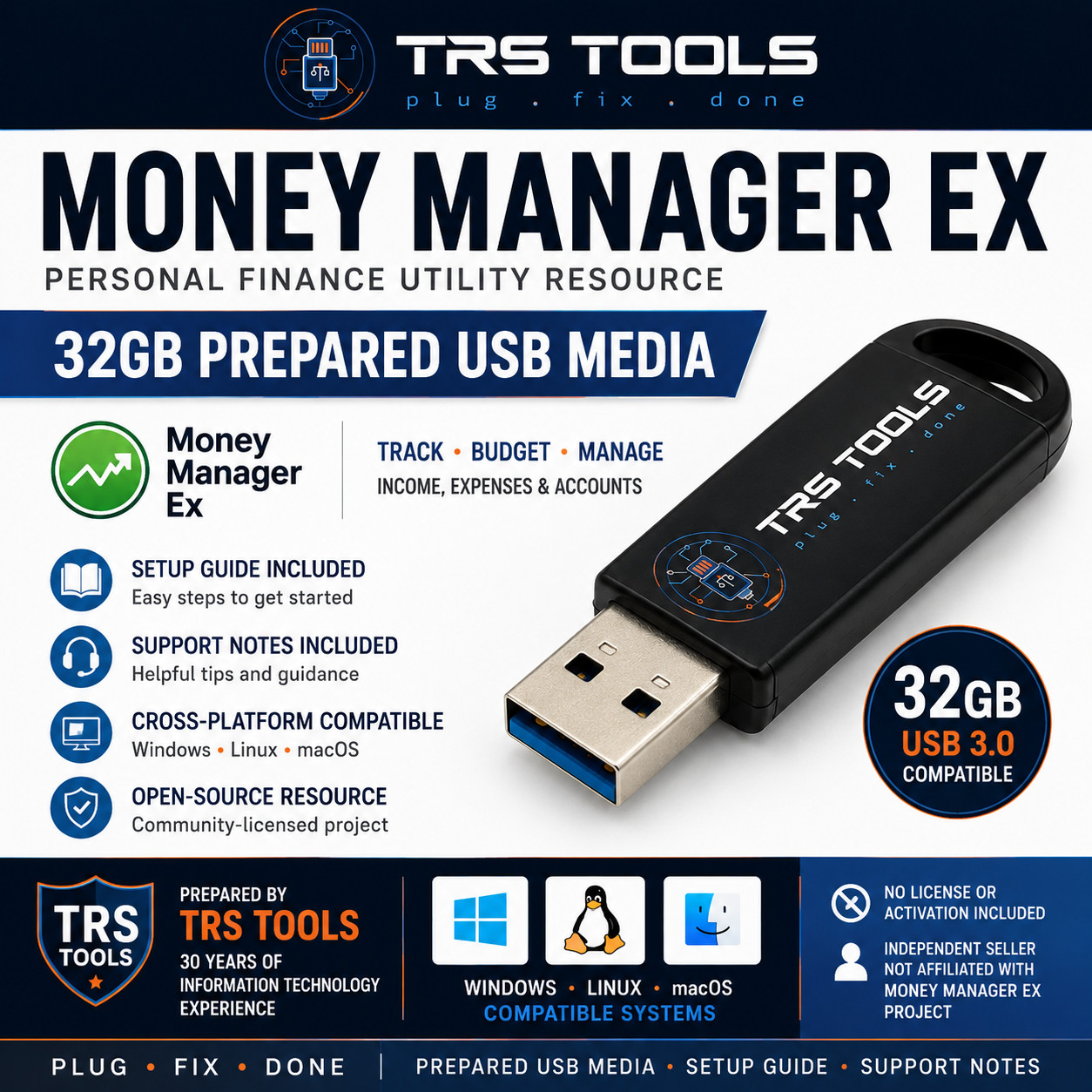 Money Manager Ex Prepared USB Media 32GB Personal Finance & Setup Guide