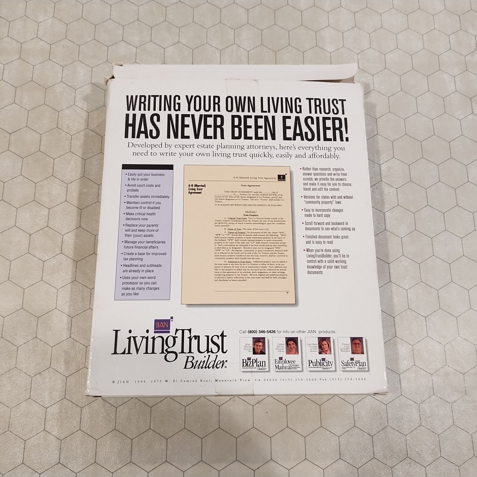 Jian Living Trust Builder, Windows/DOS, 3.5″ disks, 1994