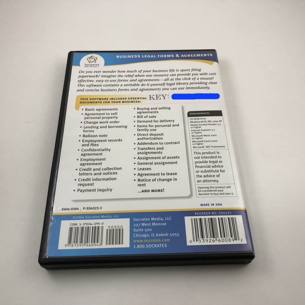 Socrates : Business Legal Forms & Agreements Made E-Z V2.0 For WIN 98/2000/XP/7