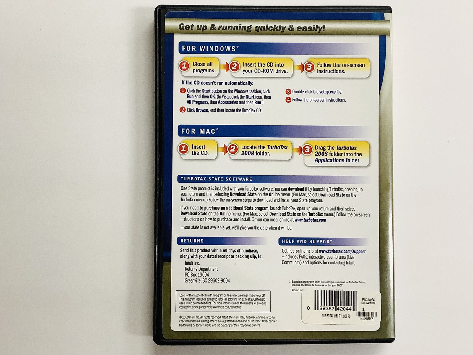 Turbotax 2008 Home & Business in One With State (Wind/Mac) FREE SHIPPING (LN)