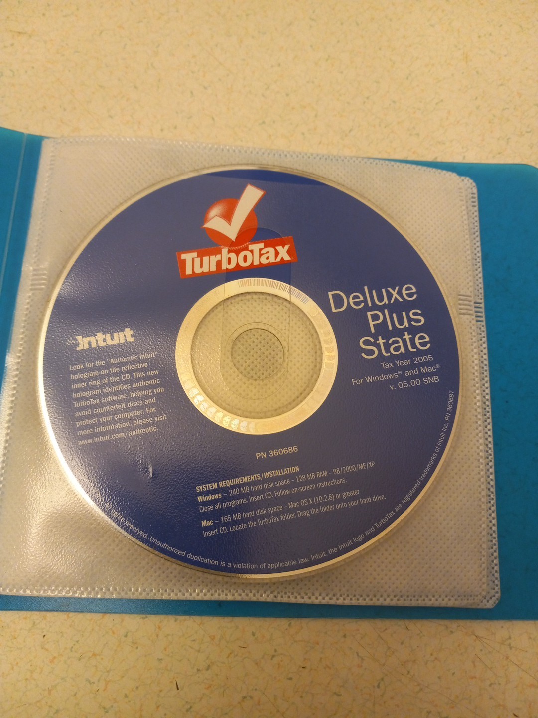 1 CD, 2005 TURBOTAX Deluxe Plus State for Windows V 5.00