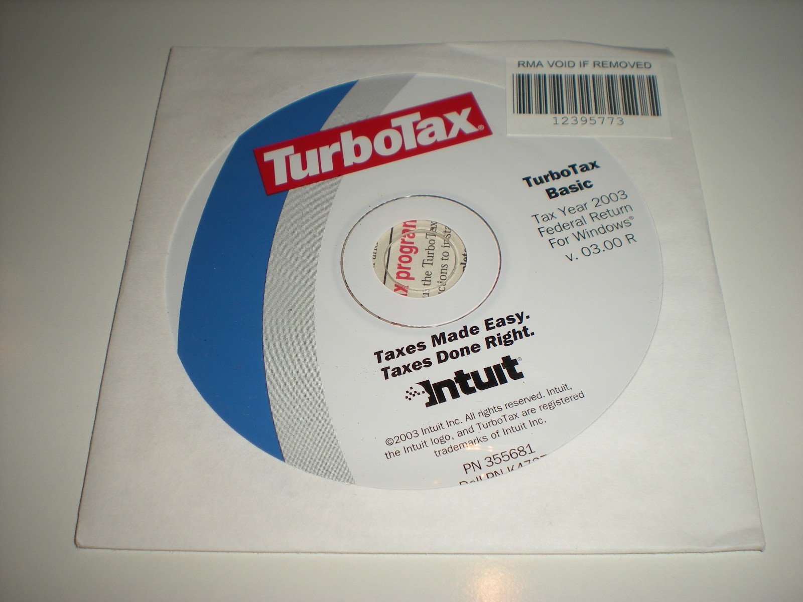 Turbotax 2003 Basic Turbo Tax. New. Genuine.