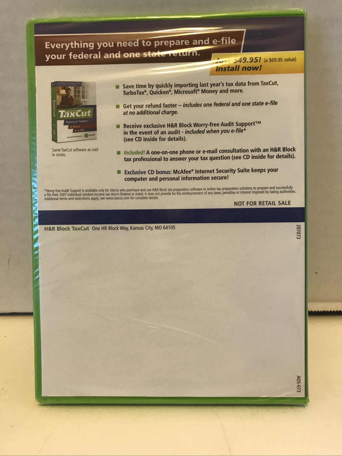 2007 Full Version TaxCut Premium Federal State + E-file CD ROM H & R Block