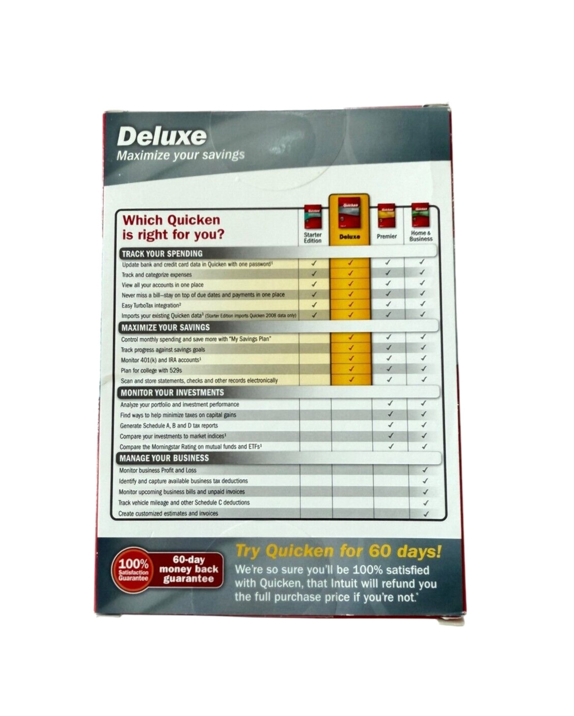 Intuit Quicken Deluxe 2009 Retail Box for Windows XP/VISTA New Sealed