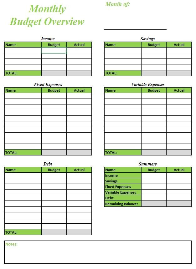 Personal Monthly Budget Plan: PDF / Spreadsheet / Both