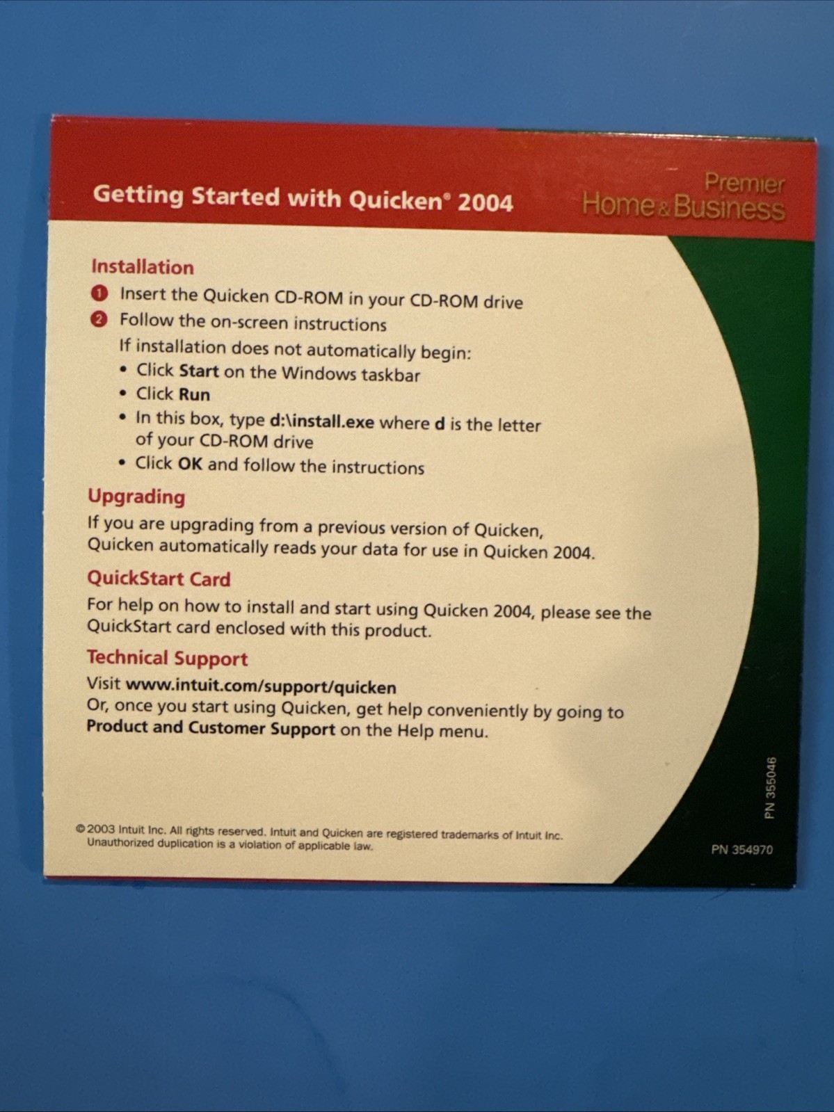 Quicken Premier Home & Business 2004 Finance Software CD Disc Only