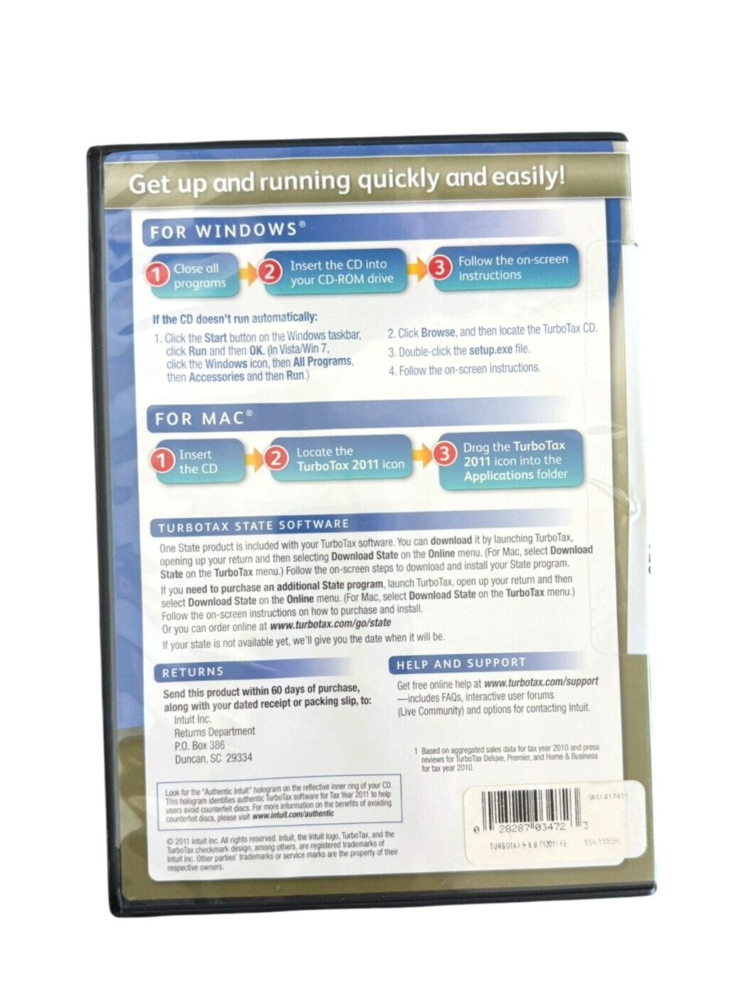 TurboTax Home & Business 2011 Federal+State+Federal E-File for Windows & Mac