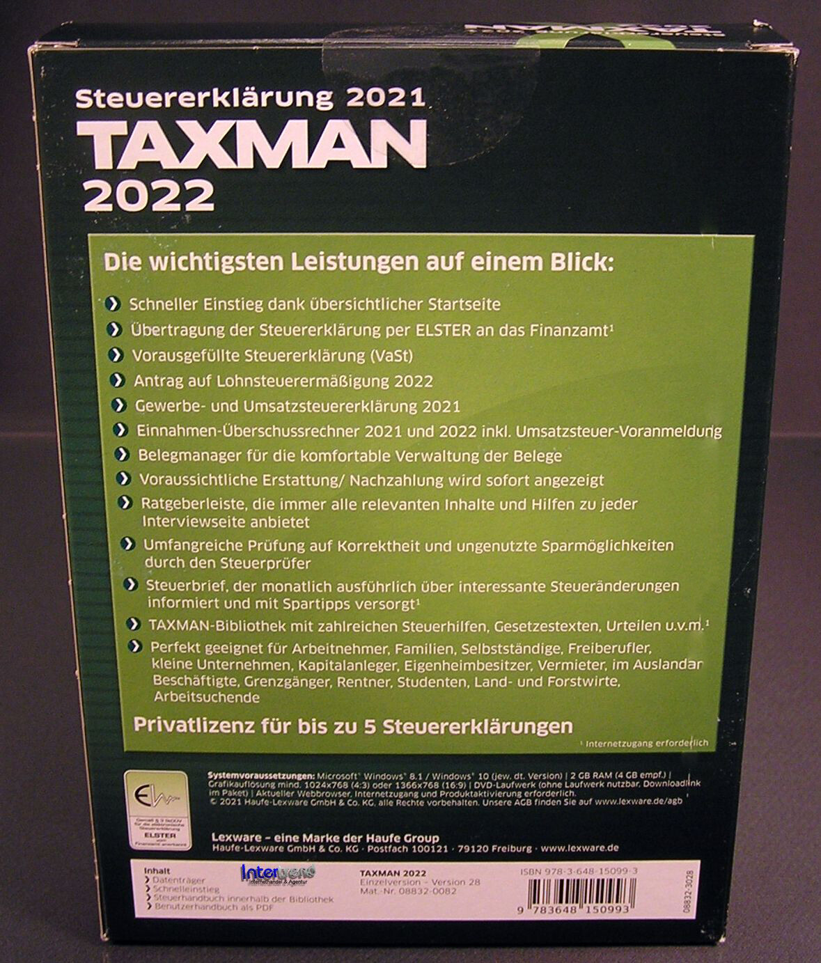 Lexware Taxman 2022 Vollversion Box + DVD Steuerjahr 2021 + Steuerhandbuch NEU