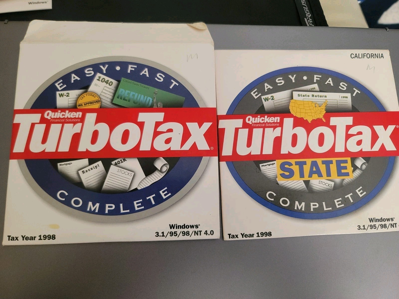 TurboTax 1998 Federal Tax Return Windows and California State CDs + Quicken 98