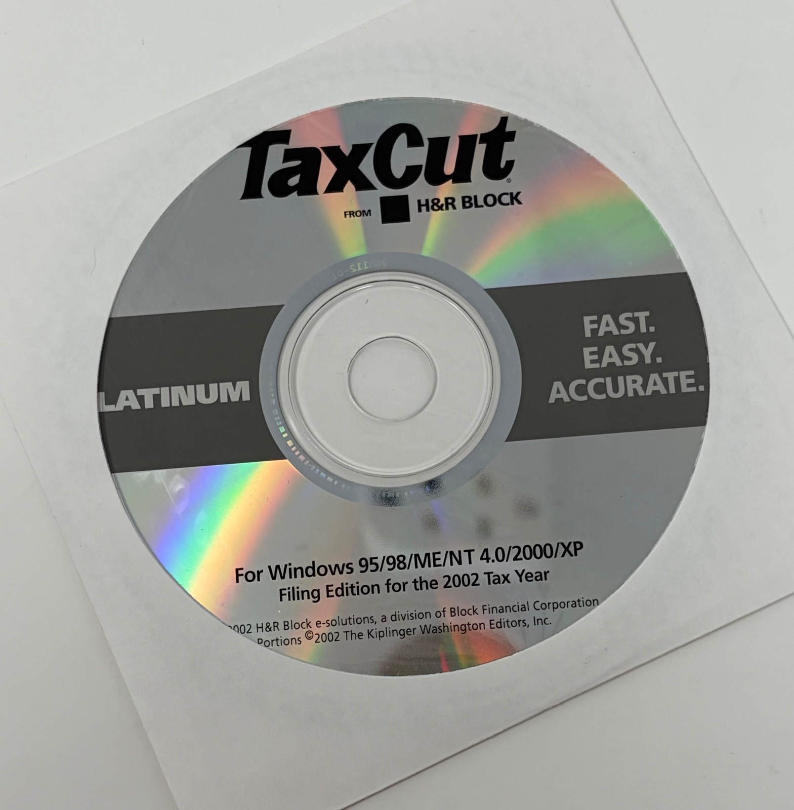 TaxCut from H&R Block Platinum 2002 Tax Year Windows Software CD Disc Only VTG
