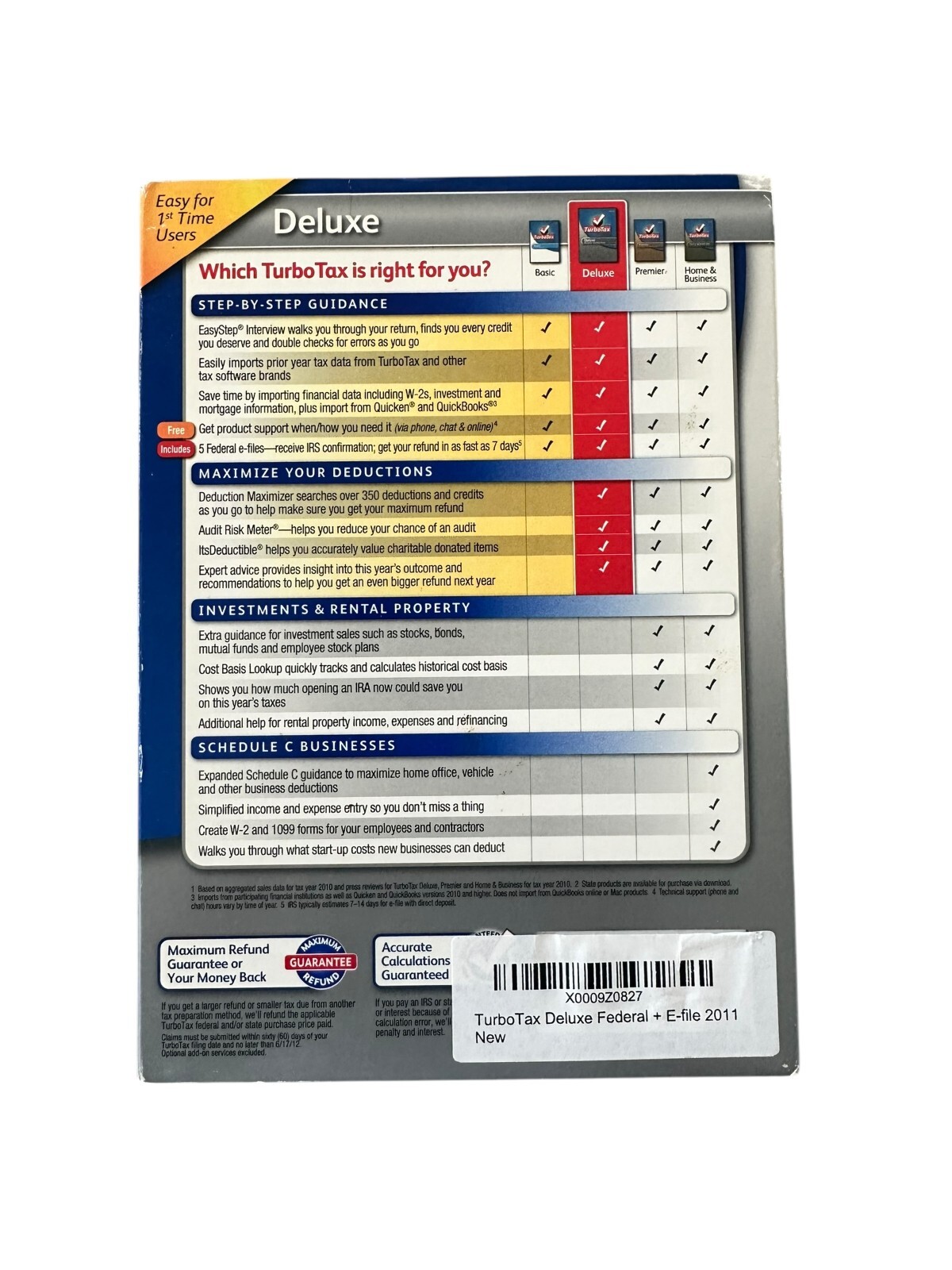 TurboTax Deluxe 2011 Federal Returns + Federal E-File for Windows and MAC
