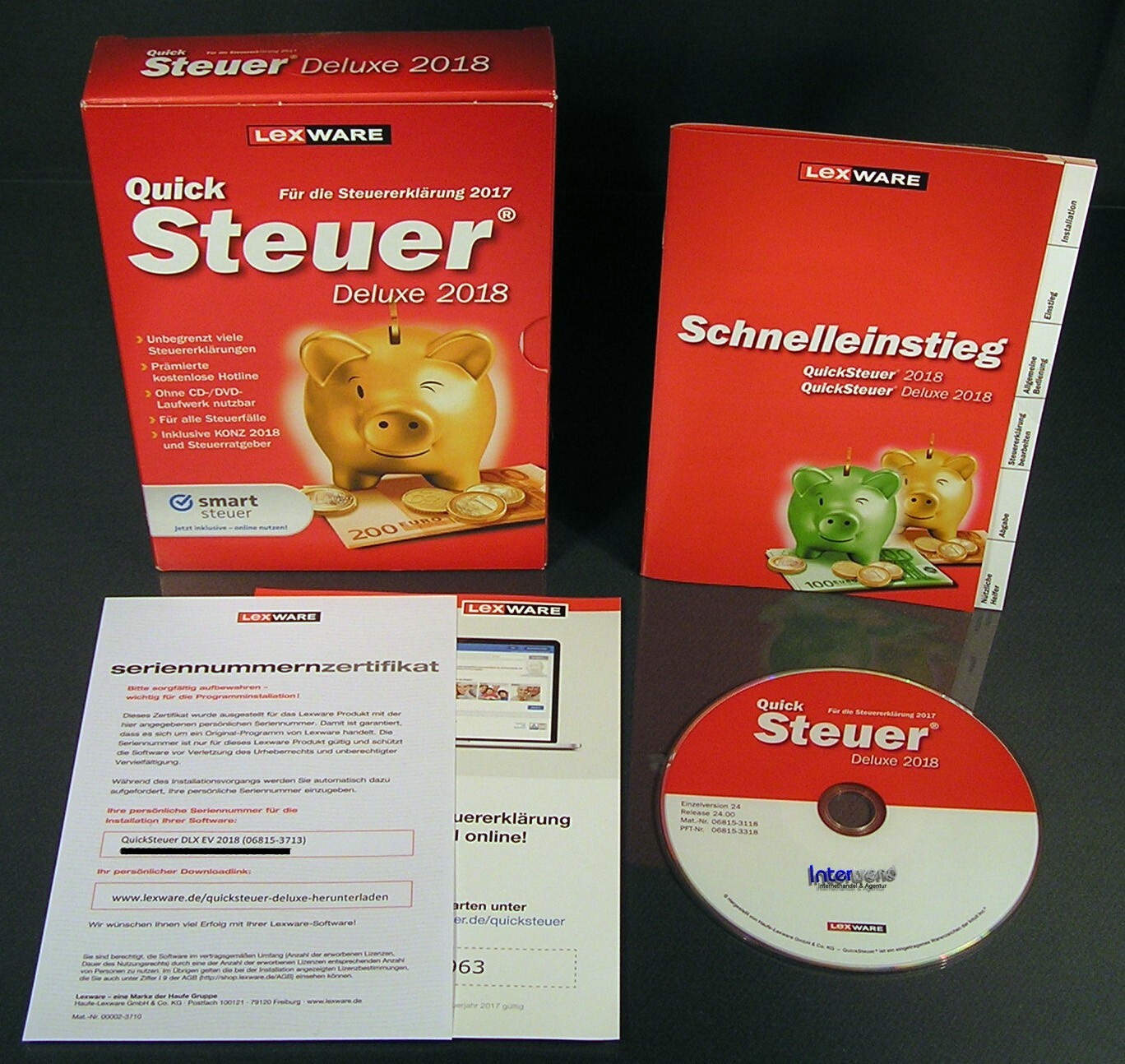 Lexware QuickSteuer Deluxe 2018 Full Version Box CD Manual + Konz Tax Year 2017