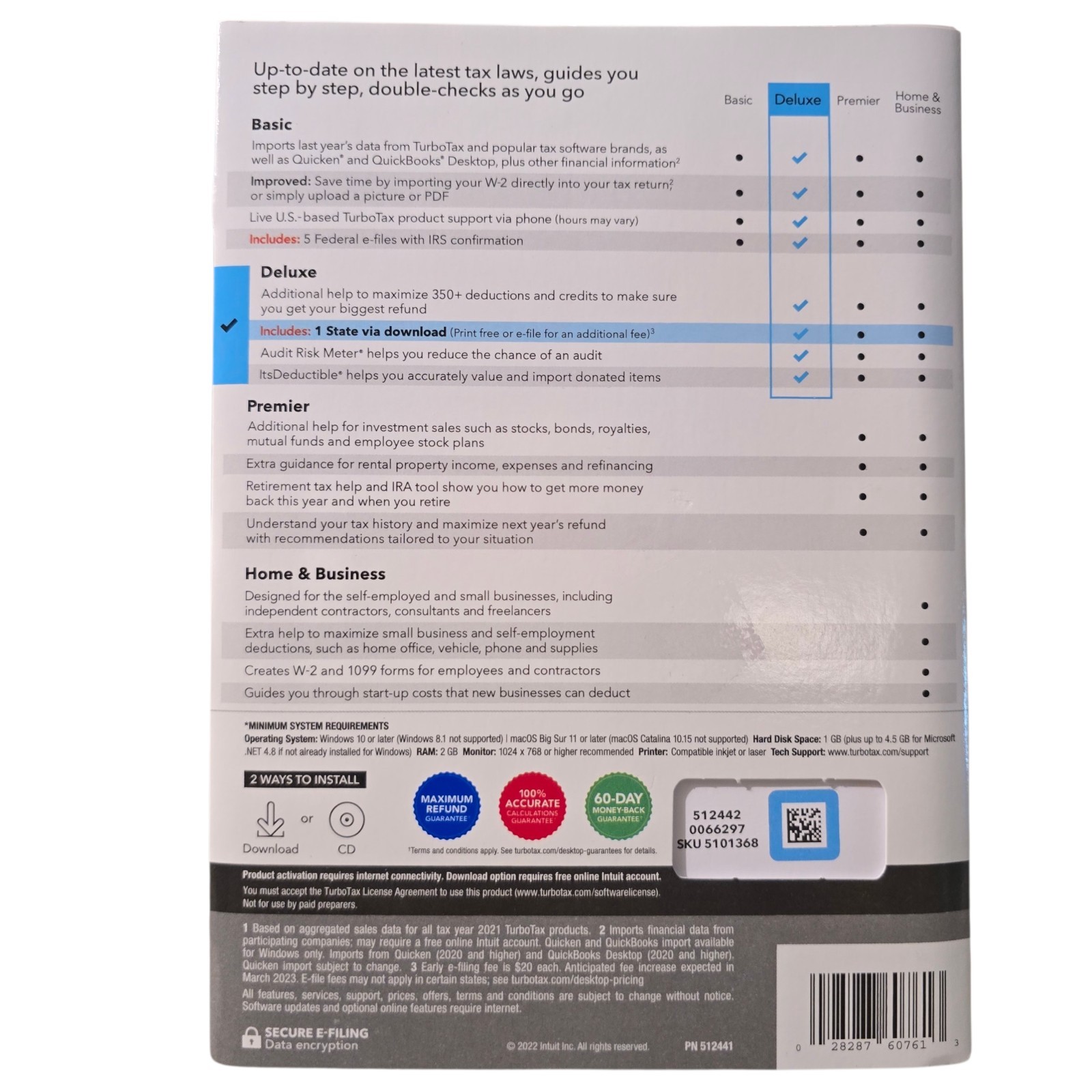 Intuit Turbotax Deluxe 2022 Federal and State Tax Software