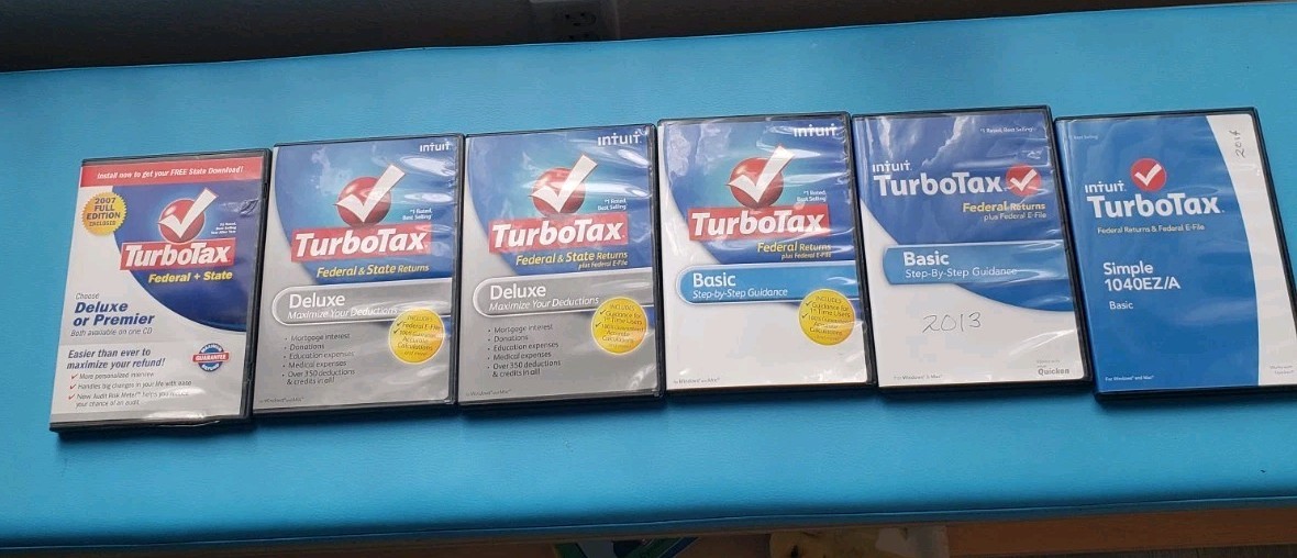 Lot of 6 TurboTax Software Discs Deluxe 07 09 11 Basic 12 13 14 PC Mac