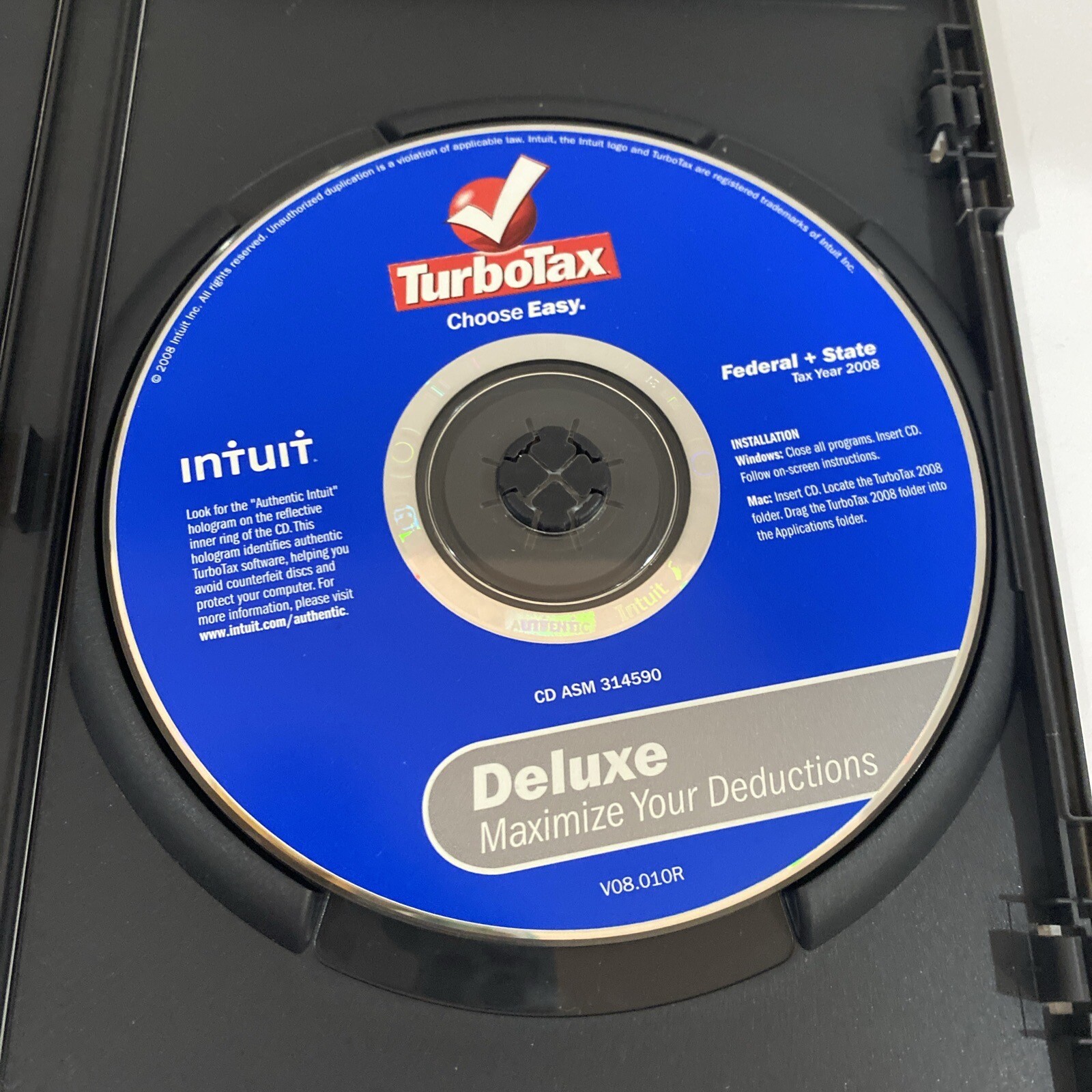 Turbo Tax Deluxe 2008 Federal + State includes Federal E-File cd used