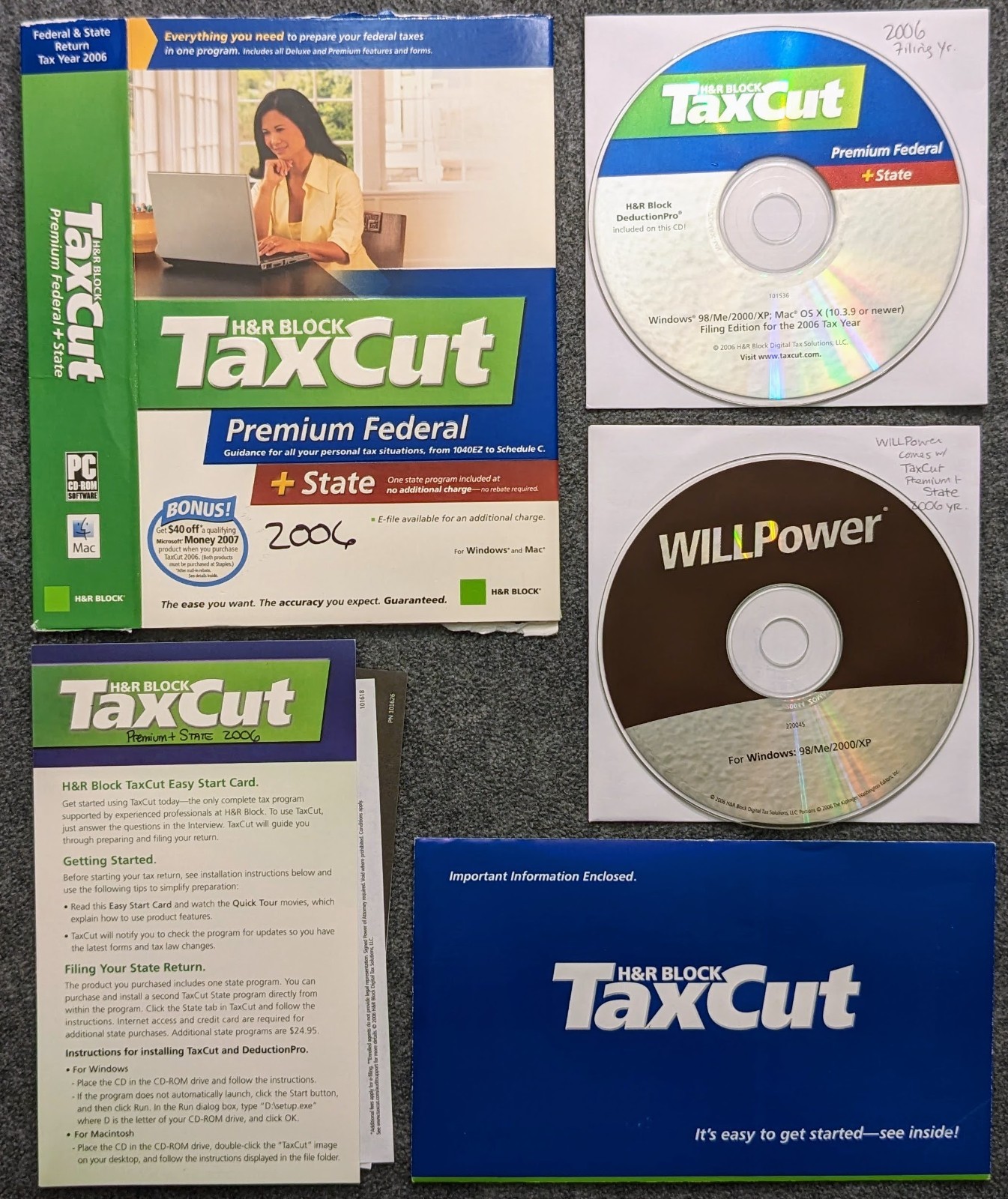 TaxCut 2006 Federal Premium + State + Will Power Tax Software CD Windows Mac