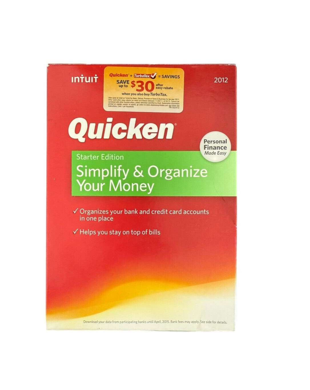 Intuit Quicken Starter Edition 2012 Windows XP/ SP2 & Up/Vista/ 7