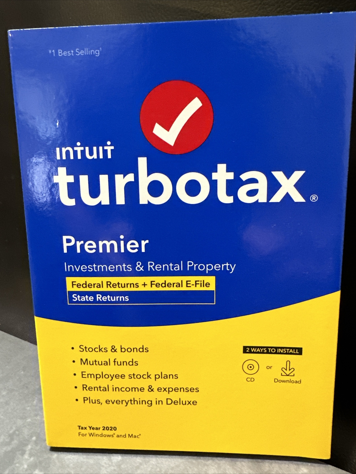 2020 Turbotax PREMIER Federal Returns /E-File CD Physical Disc Windows Mac NEW