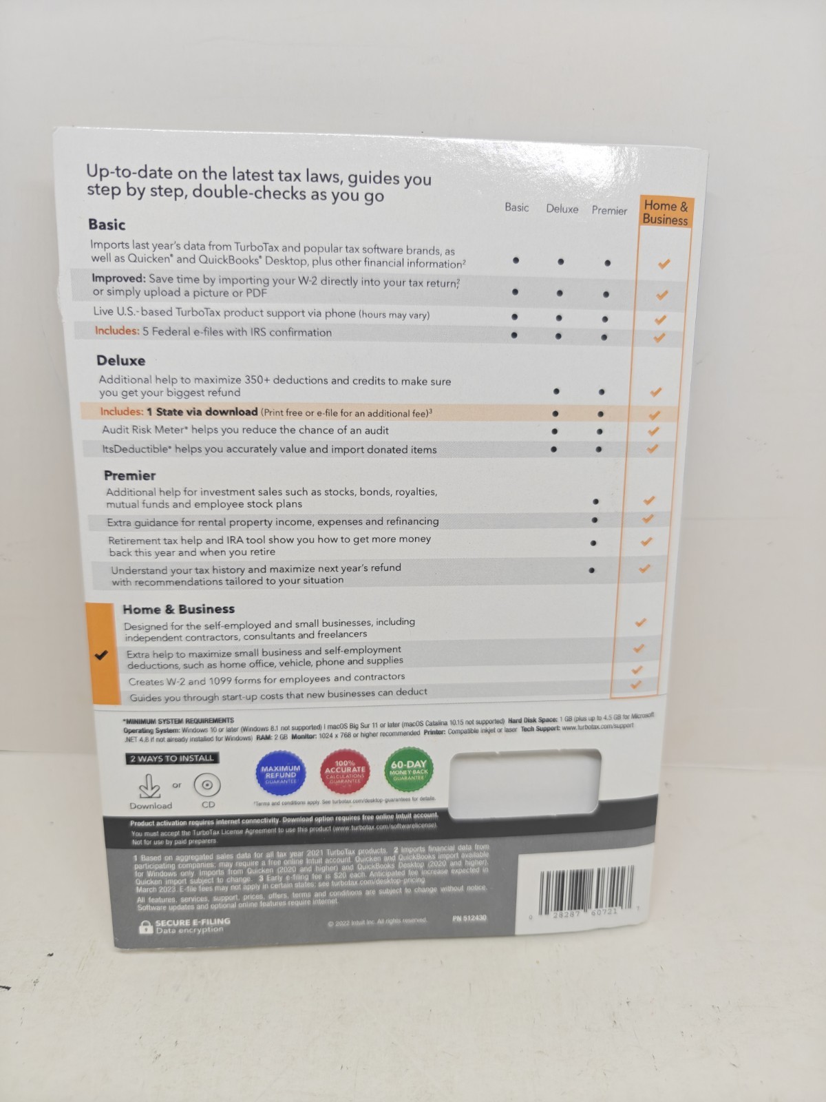 Turbotax Desktop Home & Business 2022 Complete w/CD
