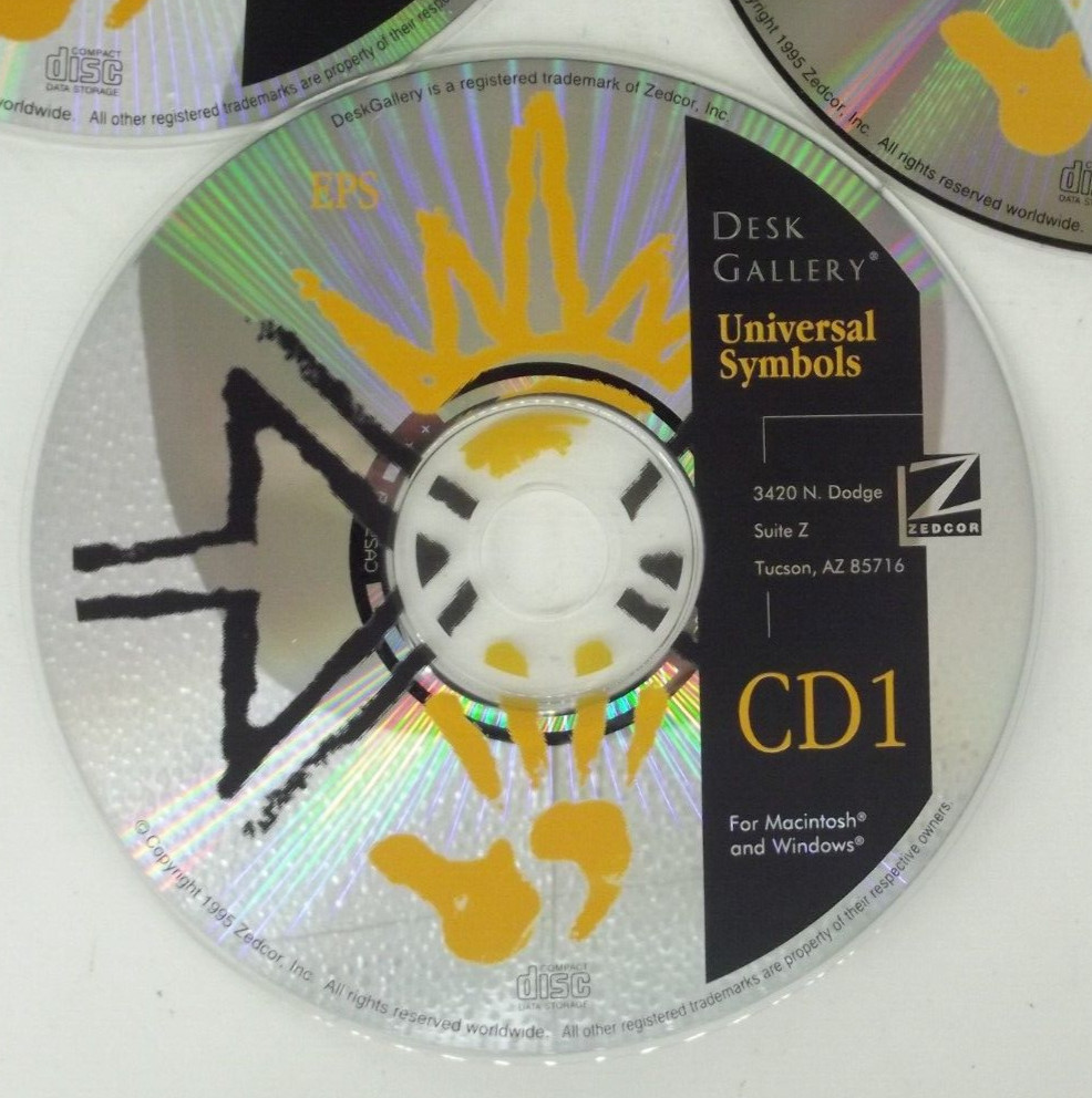 Zedcor Desk Gallery Universal Symbols Clip Art Stock 3 CD-ROM 1994 Mac Windows