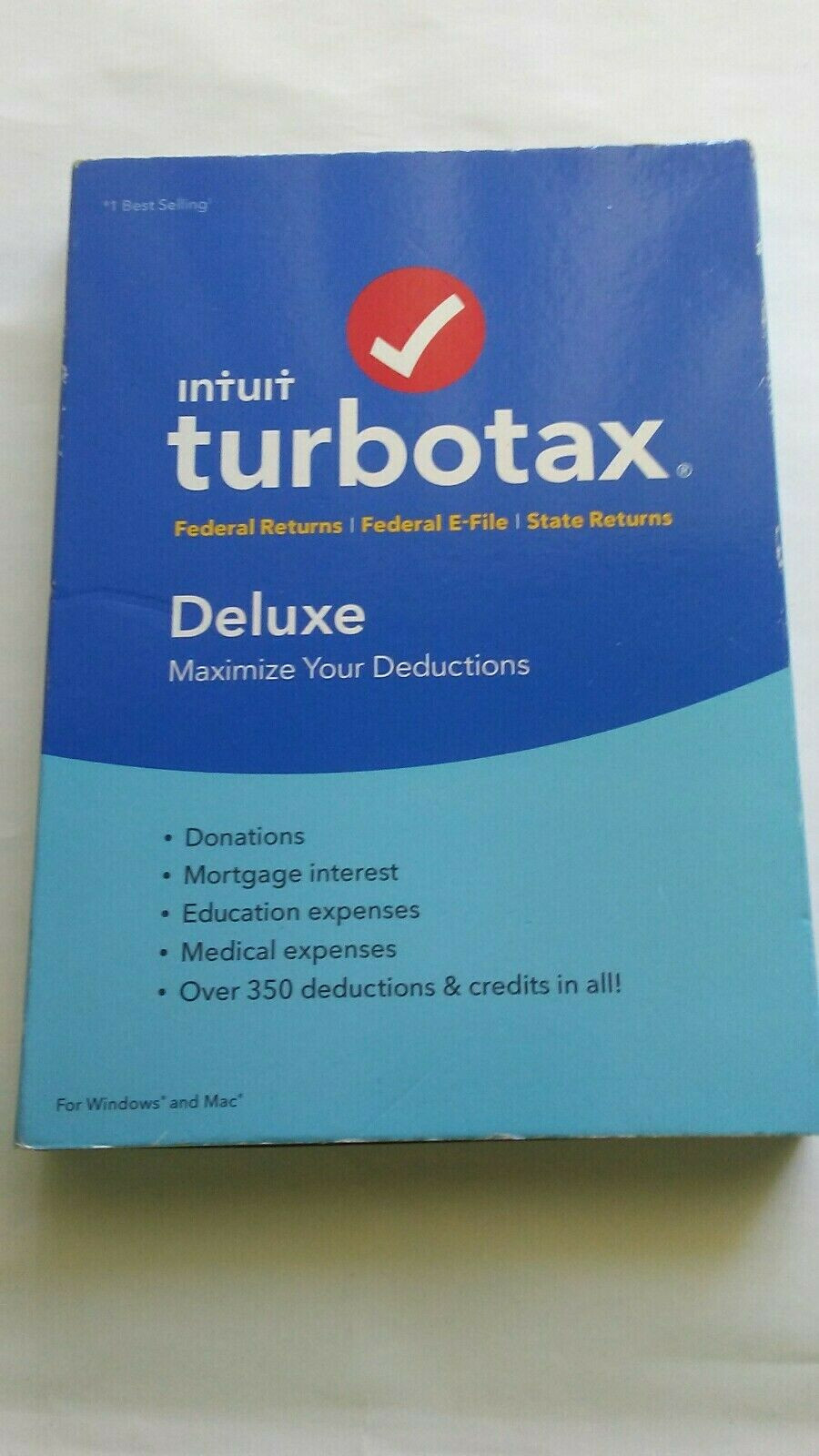 Intuit Turbotax Deluxe + Fed State 2018 e file Mac & Windows Tax Return