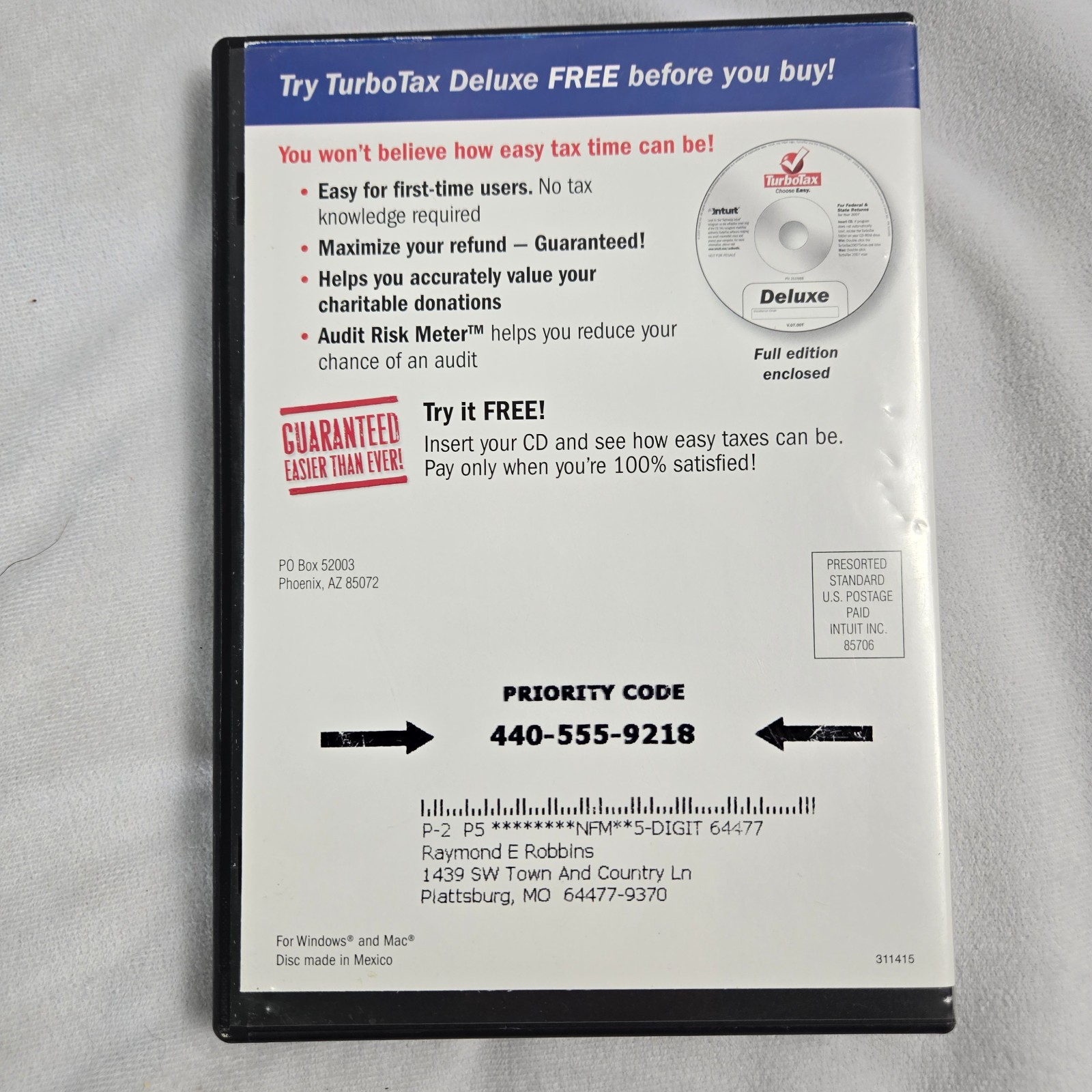 TurboTax Software Lot of 3 TurboTax Basic for 2003 and Deluxe for 2006 and 2007