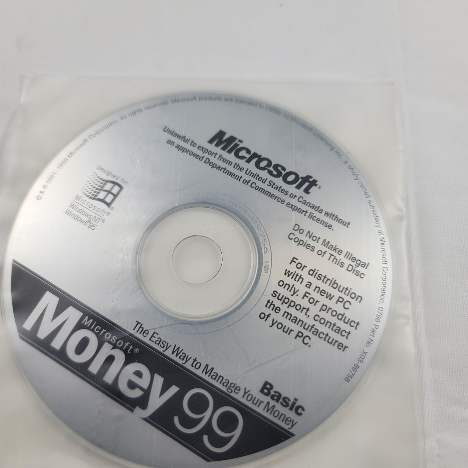 Microsoft Money 99 Basic Software PC Windows NT & Windows 95 DISC ONLY