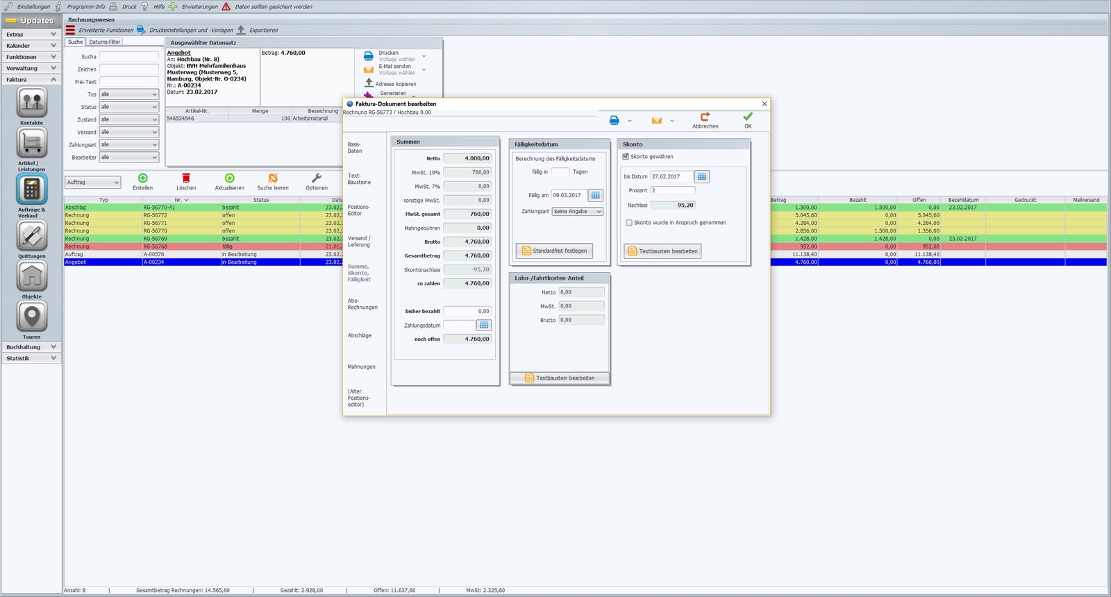Software for craftsmen, writing offers, creating invoices network 10 PC