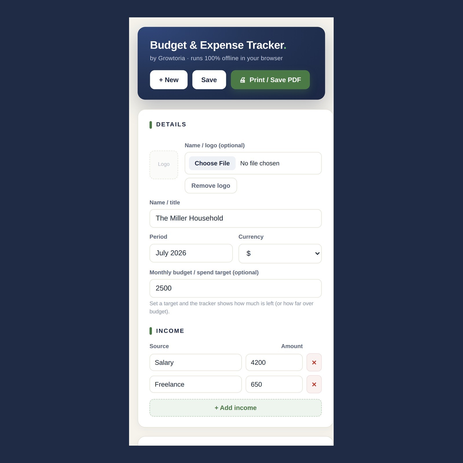 Budget Expense Tracker App Monthly Income Savings Planner Small Business Finance